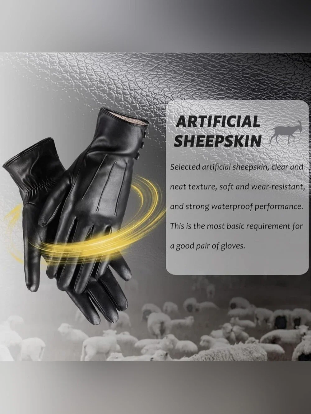 PU Leather Gloves XL Black Gloves Touch Screen Texting Cashmere Wool Lined Warm